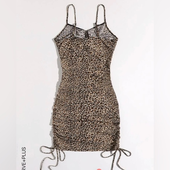 Drawstring Ruched Leopard Dress - Picture 3 of 13